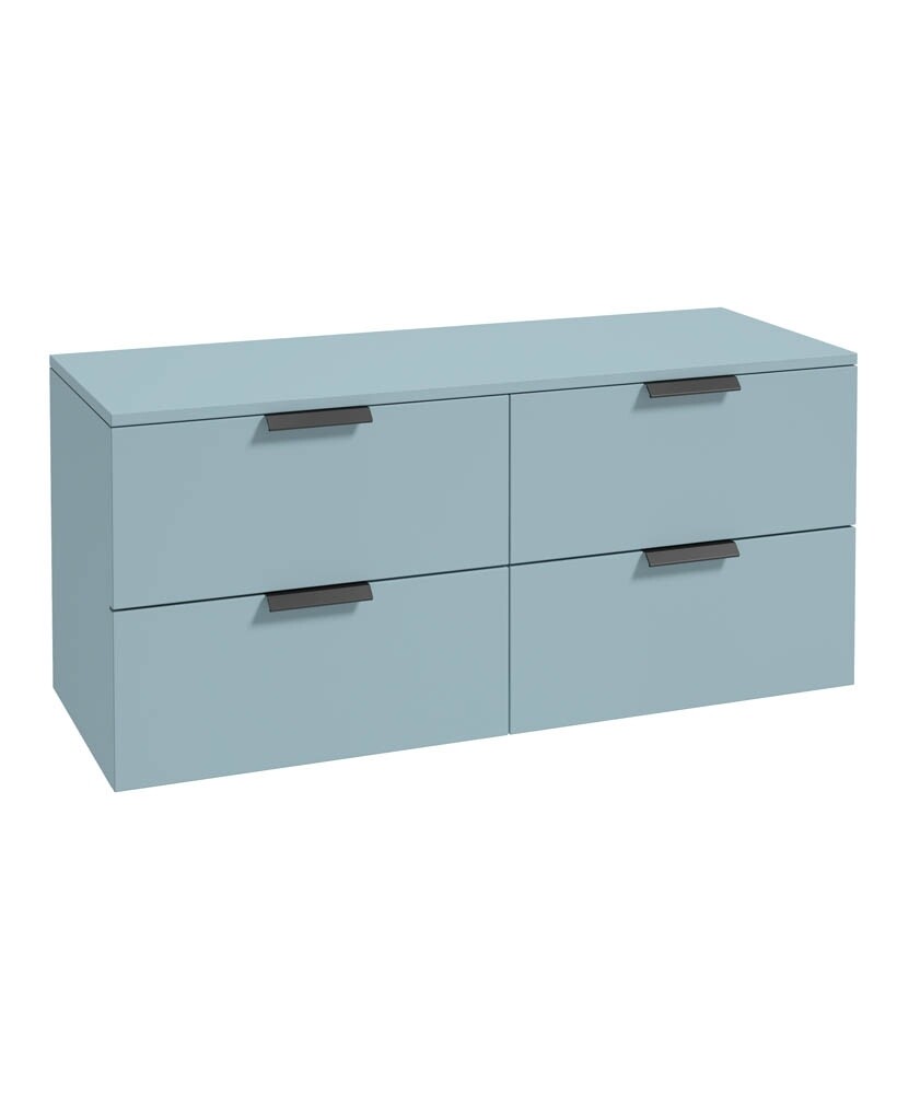 SONAS STOCKHOLM 120cm Four Drawer Matt Morning Sky Blue Countertop Vanity Unit - Matt Black Handle