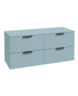 SONAS STOCKHOLM 120cm Four Drawer Matt Morning Sky Blue Countertop Vanity Unit - Matt Black Handle