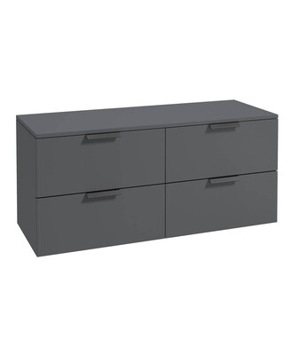 SONAS STOCKHOLM 120cm Four Drawer Matt Midnight Grey Countertop Vanity Unit - Matt Black Handle