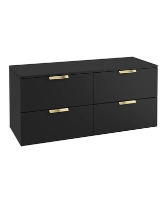 SONAS STOCKHOLM 120cm Four Drawer Matt Black Countertop Vanity Unit - Brushed Gold Handle