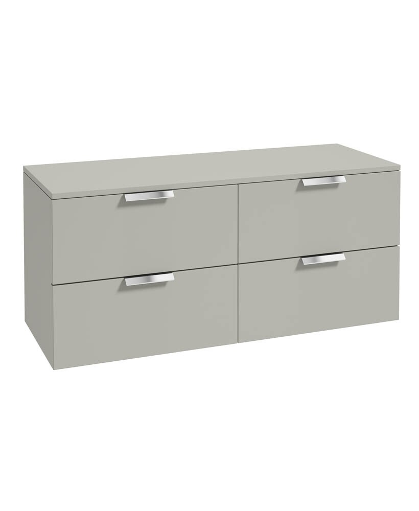 SONAS STOCKHOLM 120cm Four Drawer Matt Arctic Grey Countertop Vanity Unit - Brushed Chrome Handle
