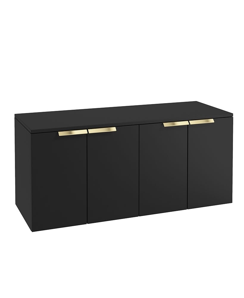 SONAS STOCKHOLM 120cm Four Door Matt Black Countertop Vanity Unit - Brushed Gold Handle