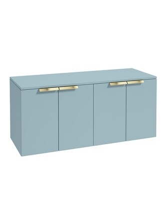 SONAS STOCKHOLM 120cm Four Door Matt Morning Sky Blue Countertop Vanity Unit - Brushed Gold Handle