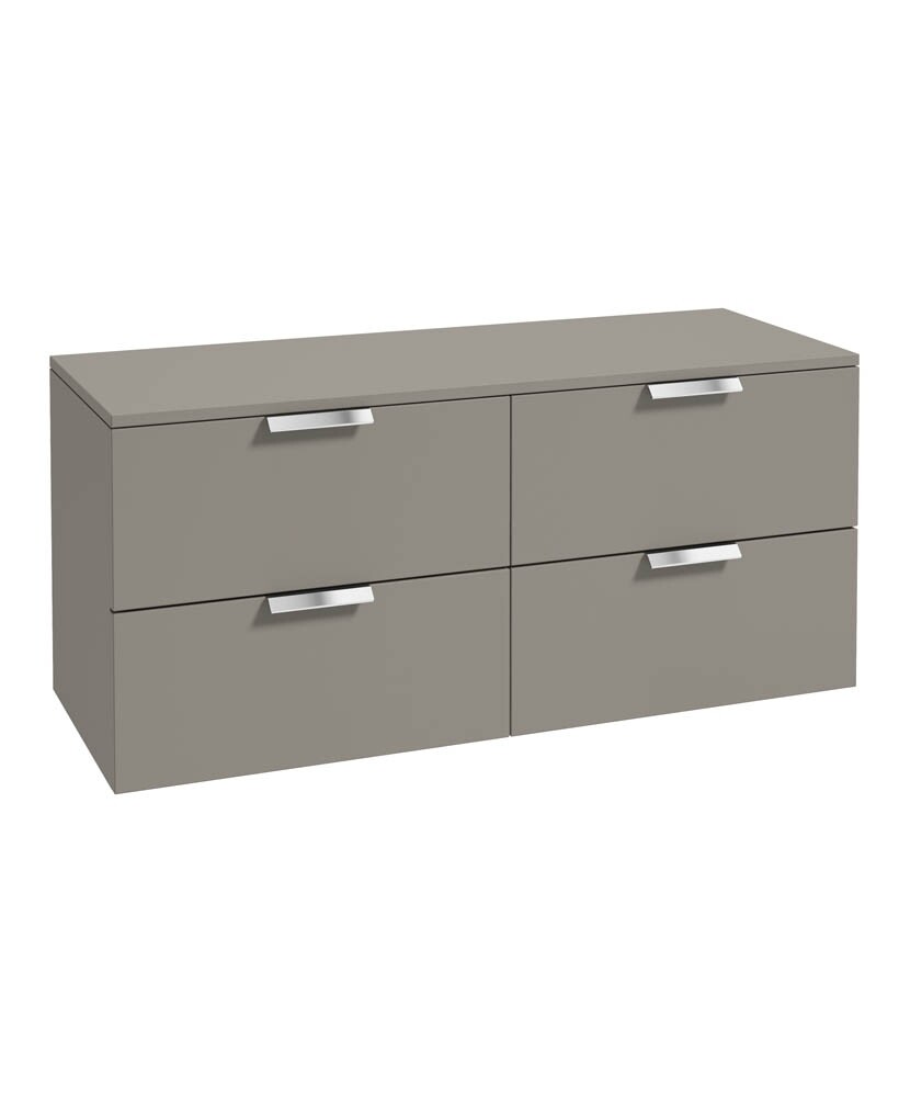 SONAS STOCKHOLM 120cm Four Drawer Matt Khaki Countertop Vanity Unit - Brushed Chrome Handle