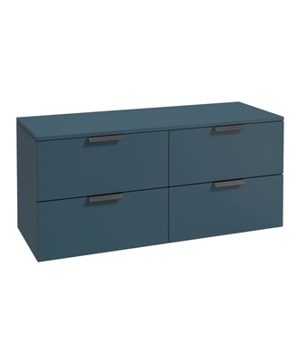 SONAS STOCKHOLM 120cm Four Drawer Matt Ocean Blue Countertop Vanity Unit - Matt Black Handle