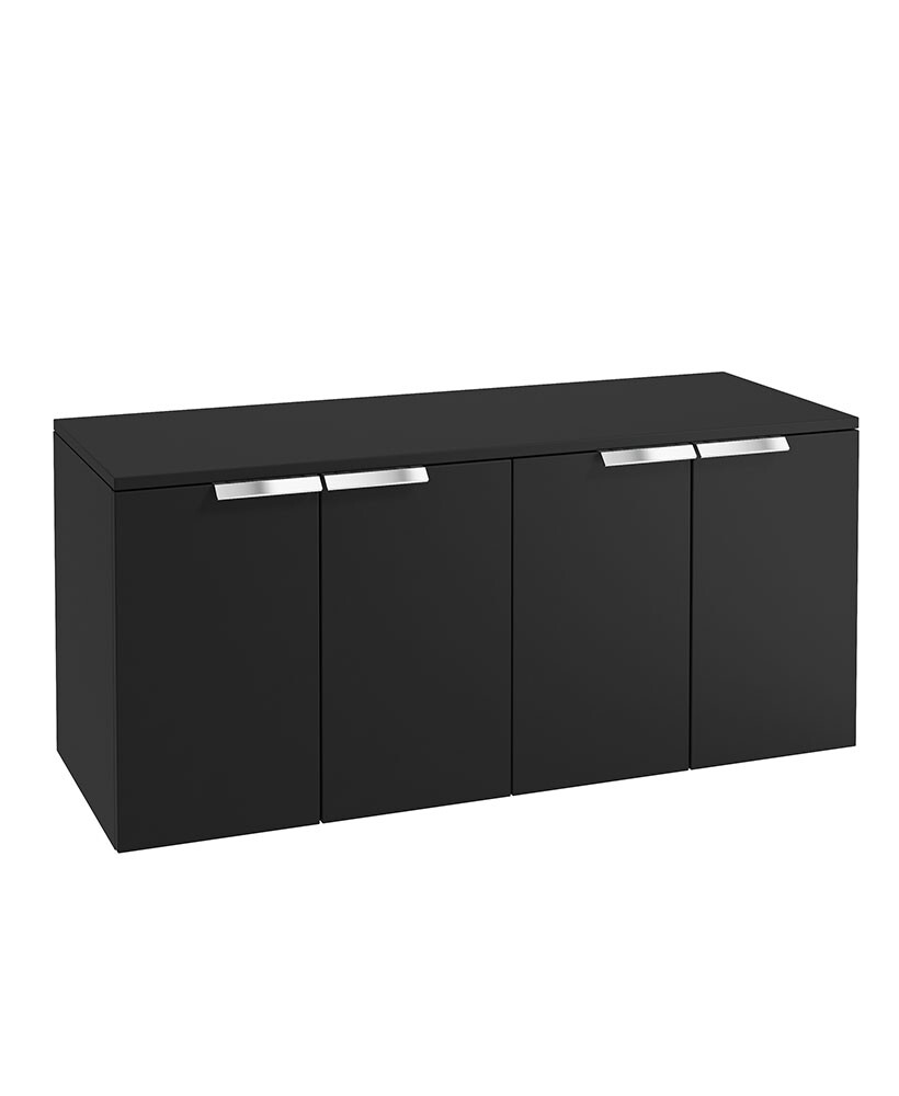 SONAS STOCKHOLM 120cm Four Door Matt Black Countertop Vanity Unit - Brushed Chrome Handle