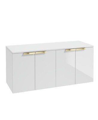 SONAS STOCKHOLM 120cm Four Door Gloss White Countertop Vanity Unit - Brushed Gold Handle