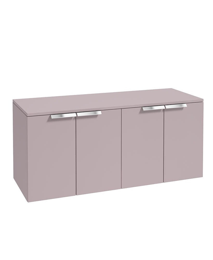 SONAS STOCKHOLM 120cm Four Door Matt Cashmere Pink Countertop Vanity Unit - Brushed Chrome Handle
