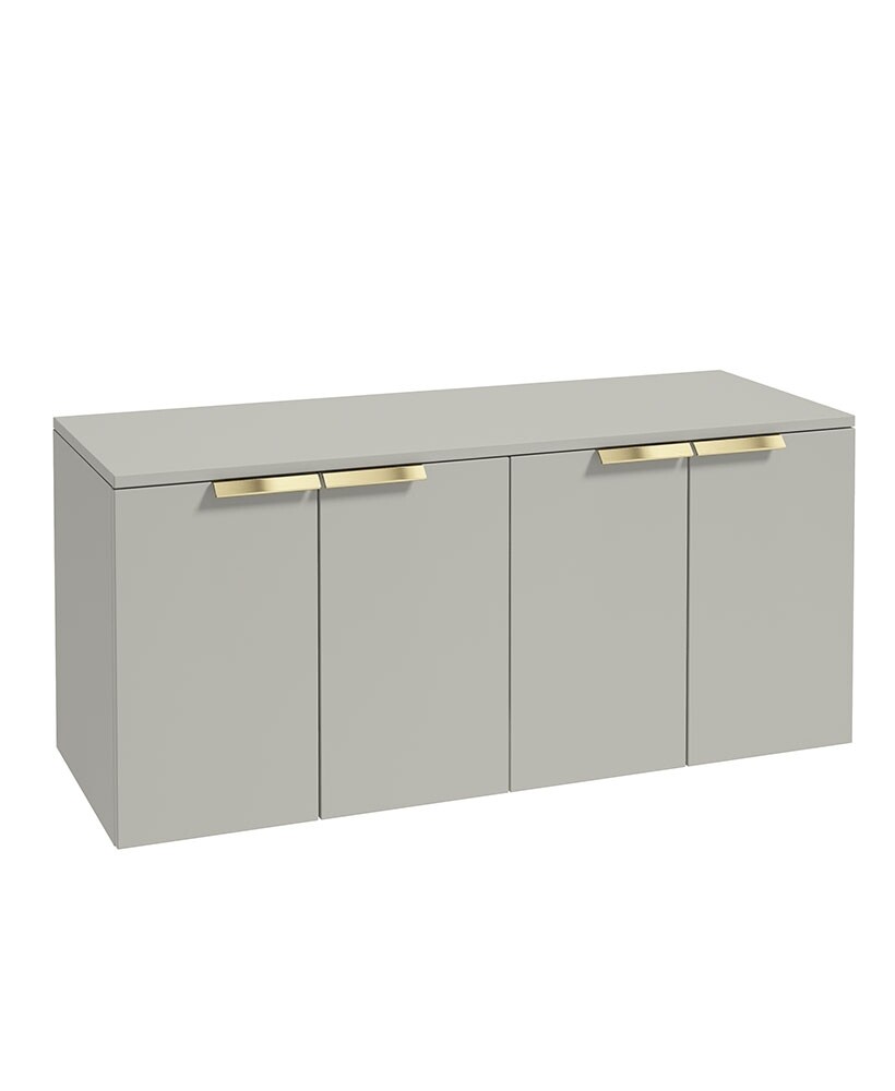SONAS STOCKHOLM 120cm Four Door Matt Arctic Grey Countertop Vanity Unit - Brushed Gold Handle