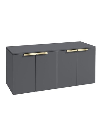 SONAS STOCKHOLM 120cm Four Door Matt Midnight Grey Countertop Vanity Unit - Brushed Gold Handle