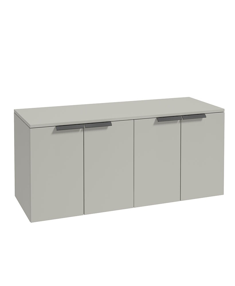SONAS STOCKHOLM 120cm Four Door Matt Arctic Grey Countertop Vanity Unit - Matt Black Handle