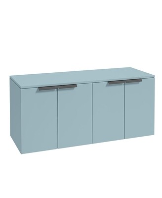 SONAS STOCKHOLM 120cm Four Door Matt Morning Sky Blue Countertop Vanity Unit - Matt Black Handle