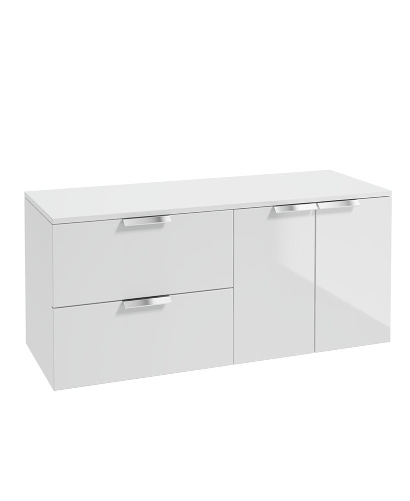 SONAS STOCKHOLM 120cm Two Drawer and Two Door Gloss White Countertop Vanity Unit - Brushed Chrome Handle