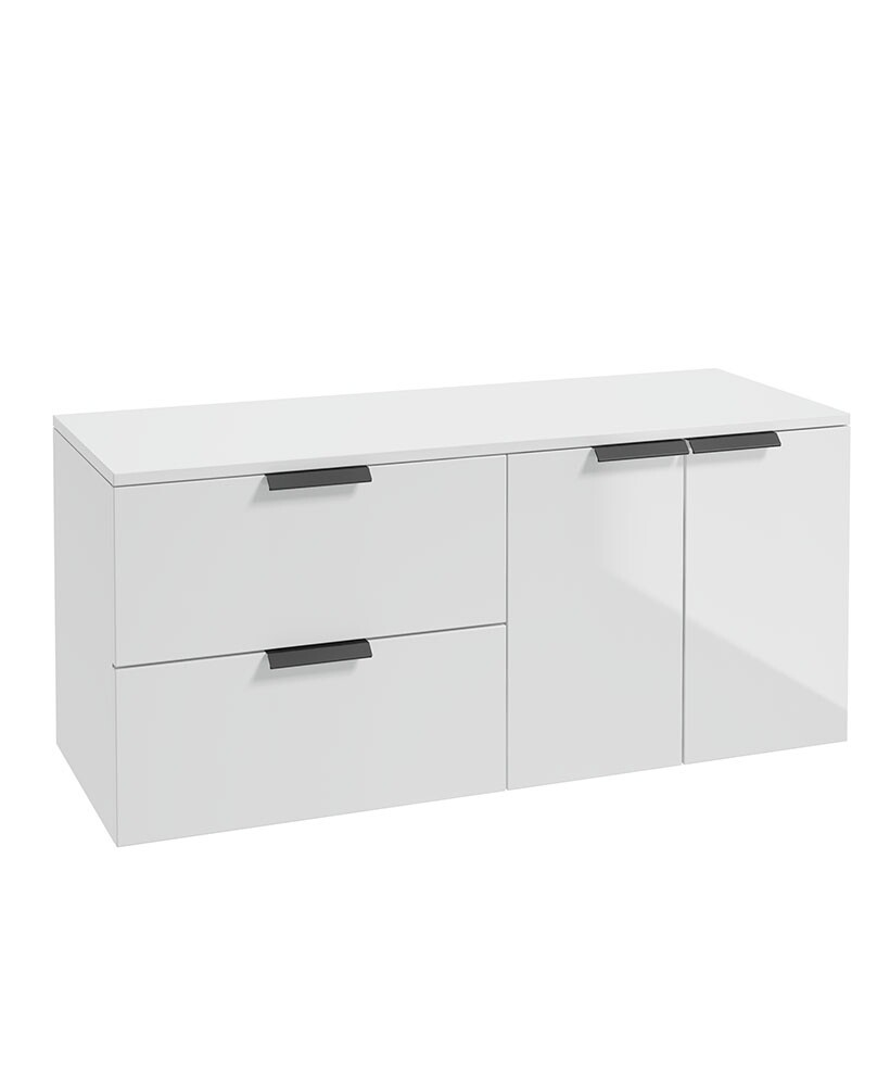 SONAS STOCKHOLM 120cm Two Drawer and Two Door Gloss White Countertop Vanity Unit - Matt Black Handle