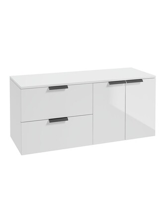 SONAS STOCKHOLM 120cm Two Drawer and Two Door Gloss White Countertop Vanity Unit - Matt Black Handle