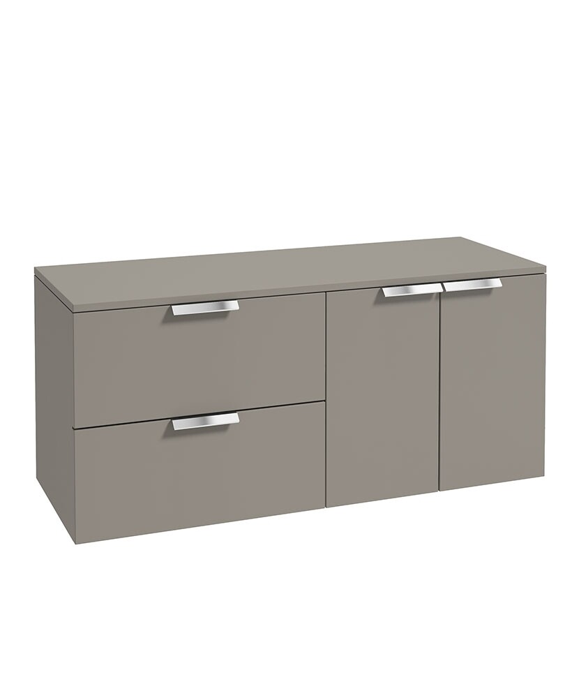 SONAS STOCKHOLM 120cm Two Drawer and Two Door Matt Khaki Countertop Vanity Unit - Brushed Chrome Handle