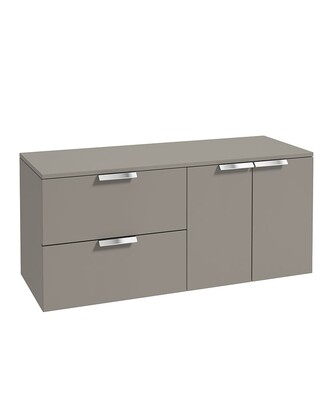 SONAS STOCKHOLM 120cm Two Drawer and Two Door Matt Khaki Countertop Vanity Unit - Brushed Chrome Handle