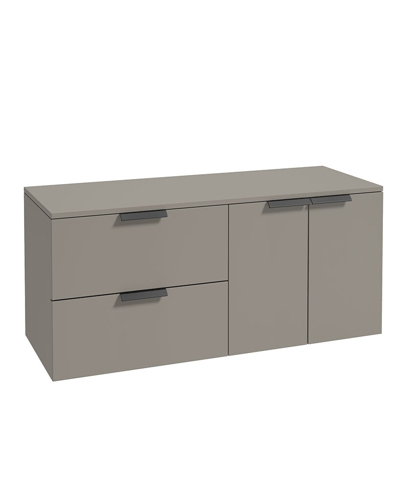 SONAS STOCKHOLM 120cm Two Drawer and Two Door Matt Khaki Countertop Vanity Unit - Matt Black Handle