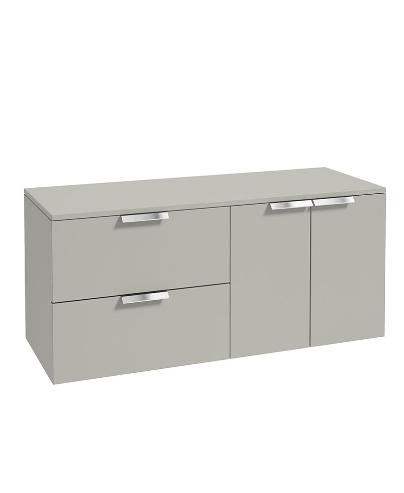 SONAS STOCKHOLM 120cm Two Drawer and Two Door Matt Arctic Grey Countertop Vanity Unit - Brushed Chrome Handle