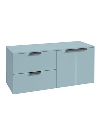 SONAS STOCKHOLM 120cm Two Drawer and Two Door Matt Morning Sky Blue Countertop Vanity Unit - Matt Black Handle
