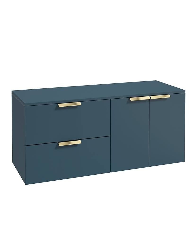 SONAS STOCKHOLM 120cm Two Drawer and Two Door Matt Ocean Blue Countertop Vanity Unit - Brushed Gold Handle