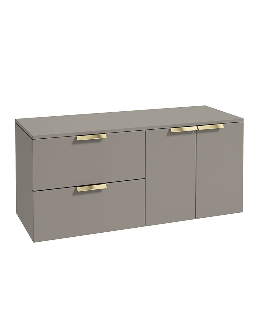 SONAS STOCKHOLM 120cm Two Drawer and Two Door Matt Khaki Countertop Vanity Unit - Brushed Gold Handle SONAS STOCKHOLM 120cm Two Drawer and Two Door Matt Khaki Countertop Vanity Unit - Brushed Gold Handle