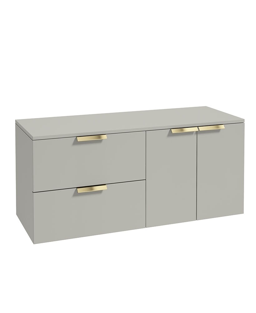 SONAS STOCKHOLM 120cm Two Drawer and Two Door Matt Arctic Grey Countertop Vanity Unit - Brushed Gold Handle