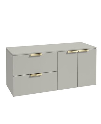 SONAS STOCKHOLM 120cm Two Drawer and Two Door Matt Arctic Grey Countertop Vanity Unit - Brushed Gold Handle