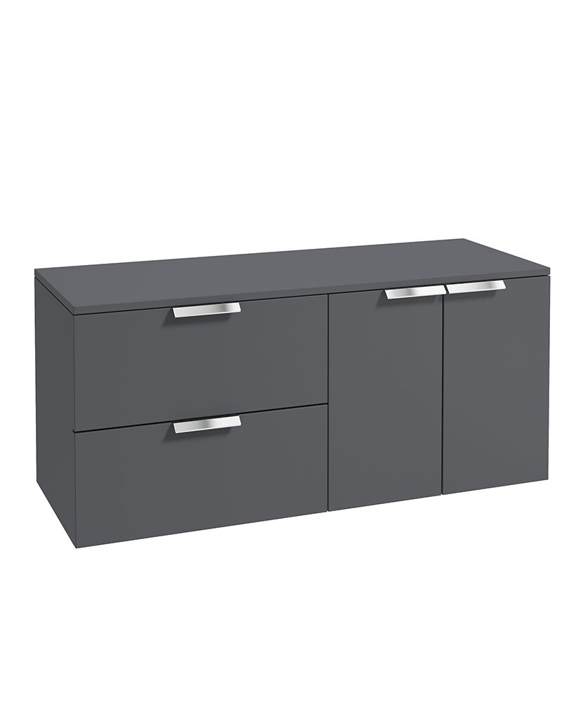 SONAS STOCKHOLM 120cm Two Drawer and Two Door Matt Midnight Grey Countertop Vanity Unit - Brushed Chrome Handle