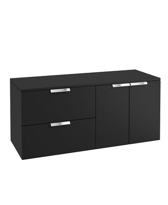 SONAS STOCKHOLM 120cm Two Drawer and Two Door Matt Black Countertop Vanity Unit - Brushed Chrome Handle