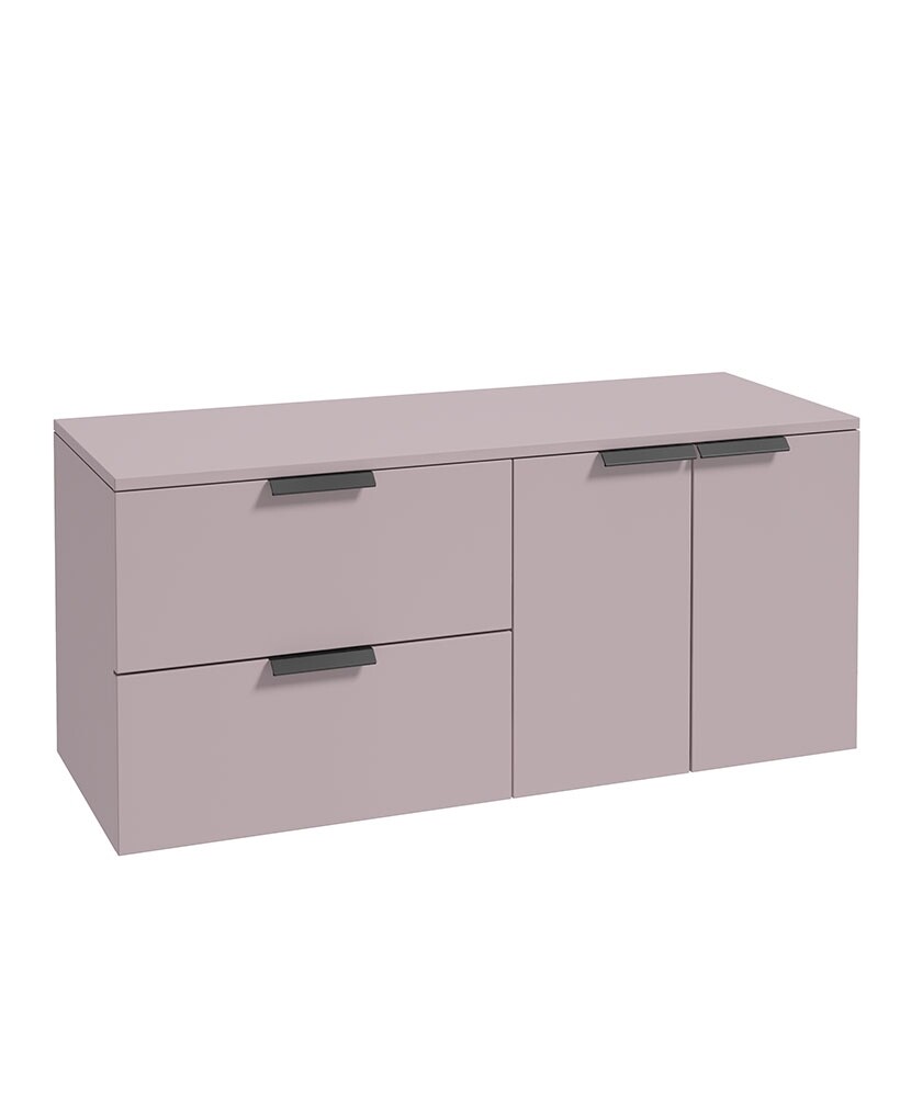 SONAS STOCKHOLM 120cm Two Drawer and Two Door Matt Cashmere Pink Countertop Vanity Unit - Matt Black Handle