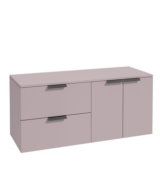 SONAS STOCKHOLM 120cm Two Drawer and Two Door Matt Cashmere Pink Countertop Vanity Unit - Matt Black Handle