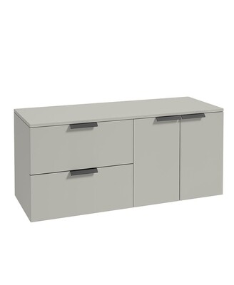 SONAS STOCKHOLM 120cm Two Drawer and Two Door Matt Arctic Grey Countertop Vanity Unit - Matt Black Handle