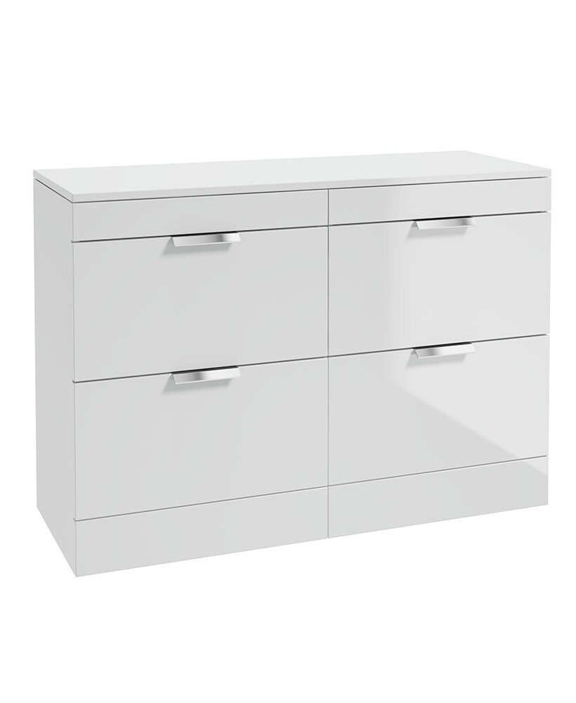 SONAS STOCKHOLM 120cm Four Drawer Gloss White Countertop Vanity Unit - Brushed Chrome Handle