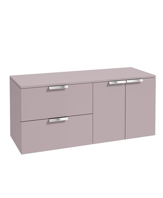 SONAS STOCKHOLM 120cm Two Drawer and Two Door Matt Cashmere Pink Countertop Vanity Unit - Brushed Chrome Handle