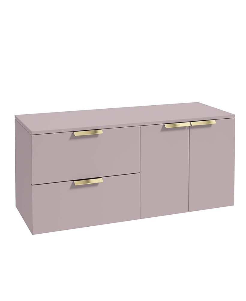 SONAS STOCKHOLM 120cm Two Drawer and Two Door Matt Cashmere Pink Countertop Vanity Unit - Brushed Gold Handle