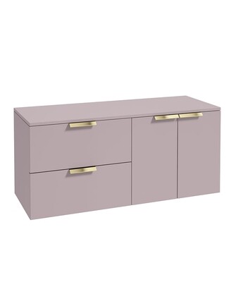SONAS STOCKHOLM 120cm Two Drawer and Two Door Matt Cashmere Pink Countertop Vanity Unit - Brushed Gold Handle
