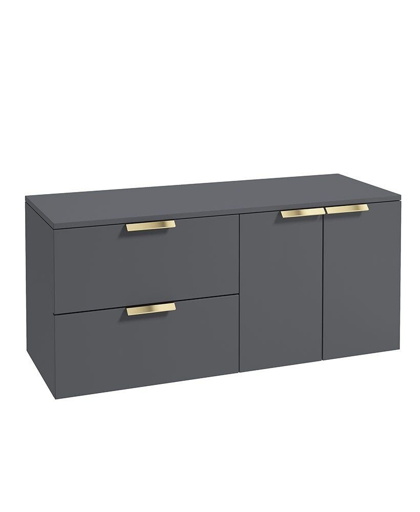 SONAS STOCKHOLM 120cm Two Drawer and Two Door Matt Midnight Grey Countertop Vanity Unit - Brushed Gold Handle