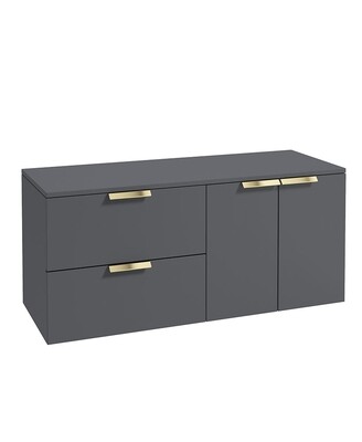 SONAS STOCKHOLM 120cm Two Drawer and Two Door Matt Midnight Grey Countertop Vanity Unit - Brushed Gold Handle