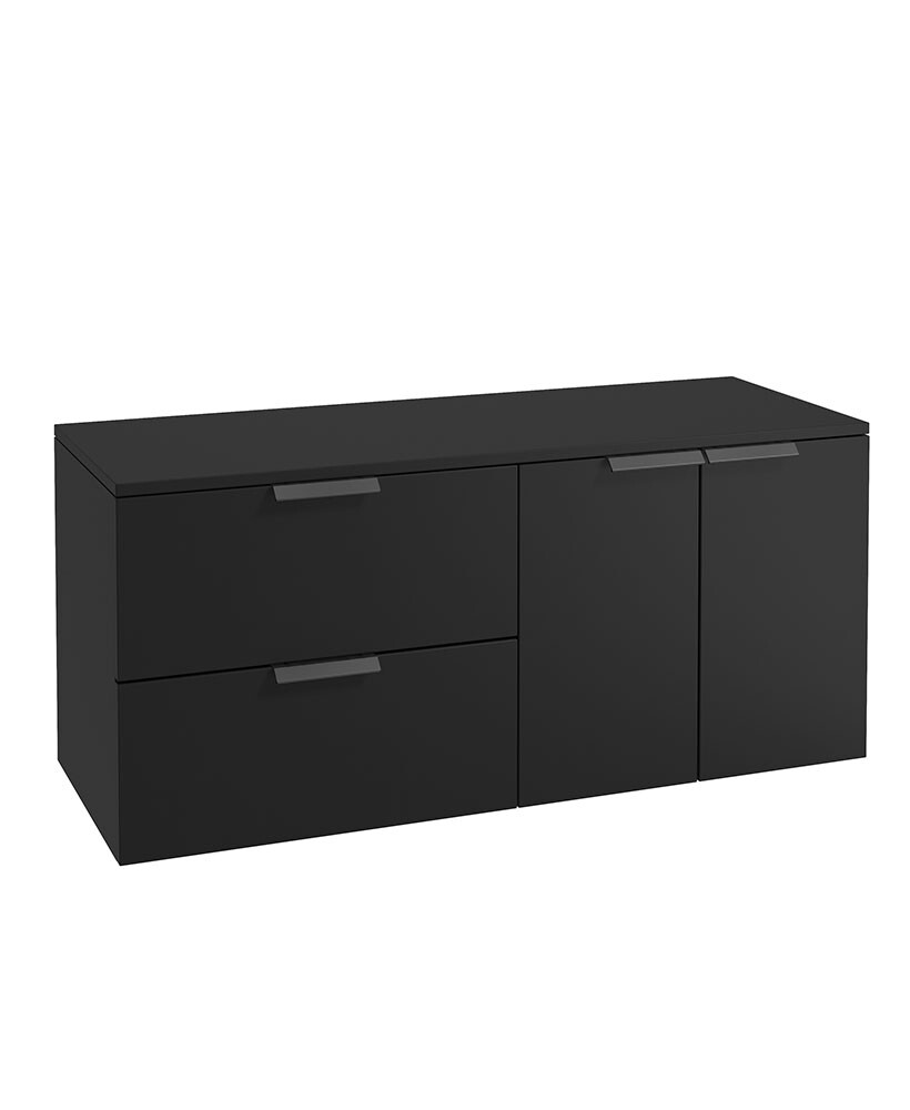 SONAS STOCKHOLM 120cm Two Drawer and Two Door Matt Black Countertop Vanity Unit - Matt Black Handle