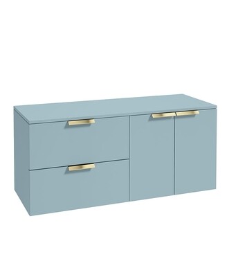 SONAS STOCKHOLM 120cm Two Drawer and Two Door Matt Morning Sky Blue Countertop Vanity Unit - Brushed Gold Handle