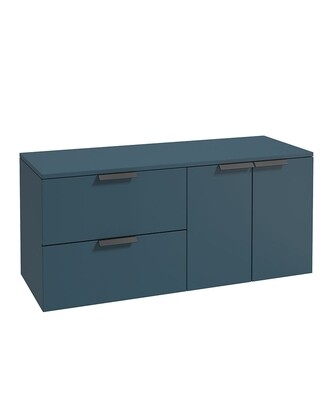 SONAS STOCKHOLM 120cm Two Drawer and Two Door Matt Ocean Blue Countertop Vanity Unit - Matt Black Handle