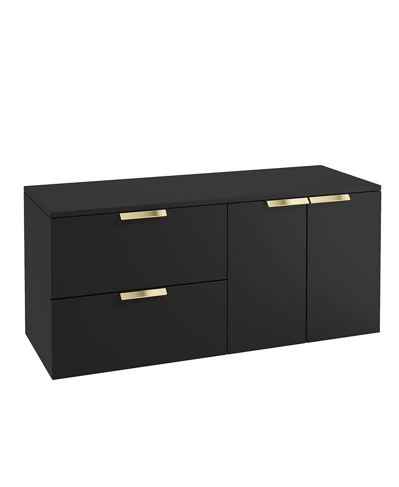 SONAS STOCKHOLM 120cm Two Drawer and Two Door Matt Black Countertop Vanity Unit - Brushed Gold Handle