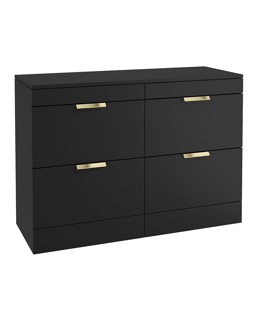SONAS STOCKHOLM 120cm Four Drawer Matt Black Countertop Vanity Unit - Brushed Gold Handle