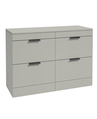 SONAS STOCKHOLM 120cm Four Drawer Matt Arctic Grey Countertop Vanity Unit - Matt Black Handle