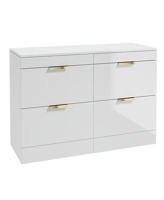 SONAS STOCKHOLM 120cm Four Drawer Gloss White Countertop Vanity Unit - Brushed Gold Handle