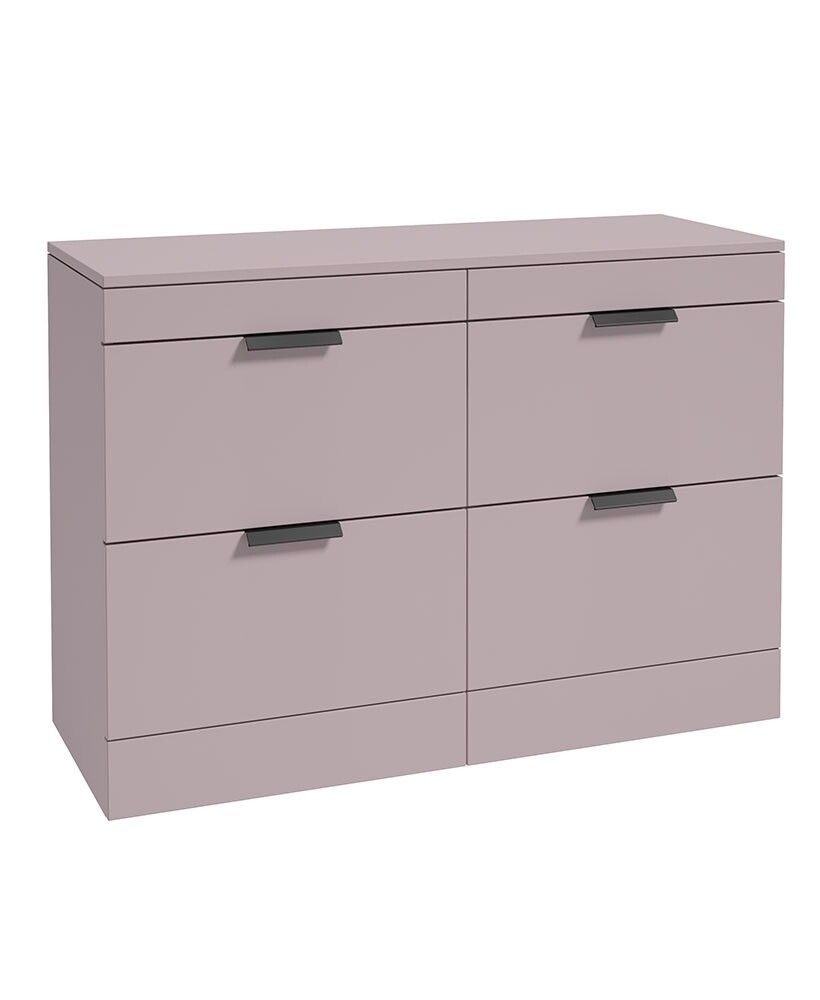 SONAS STOCKHOLM 120cm Four Drawer Matt Cashmere Pink Countertop Vanity Unit - Matt Black Handle