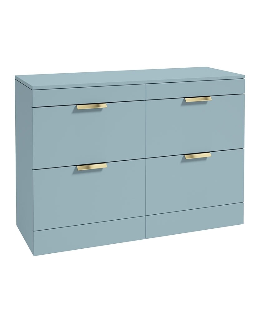 SONAS STOCKHOLM 120cm Four Drawer Matt Morning Sky Blue Countertop Vanity Unit - Brushed Gold Handle