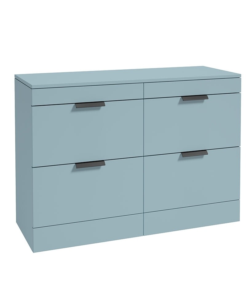 SONAS STOCKHOLM 120cm Four Drawer Matt Morning Sky Blue Countertop Vanity Unit - Matt Black Handle