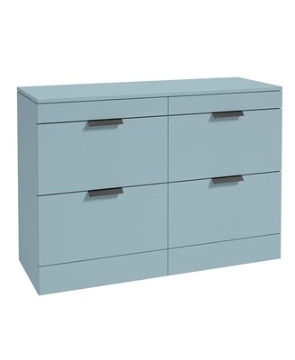 SONAS STOCKHOLM 120cm Four Drawer Matt Morning Sky Blue Countertop Vanity Unit - Matt Black Handle